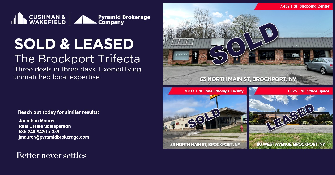 Sold and leased commercial properties at 63 North Main Street, 39 North Main Street, and 80 West Avenue in Brockport, NY