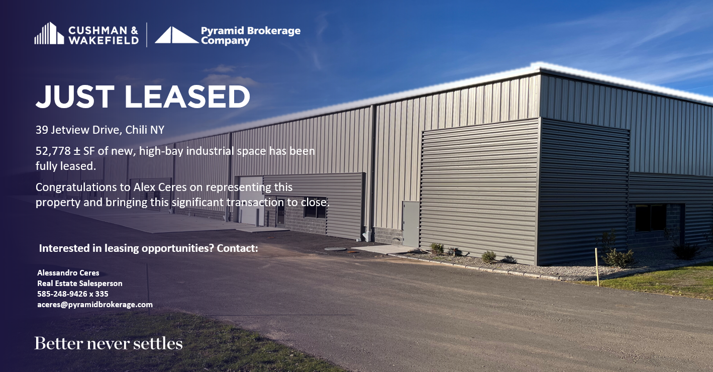 52778 SF industrial space just leased at 39 Jetview Drive Chili NY
